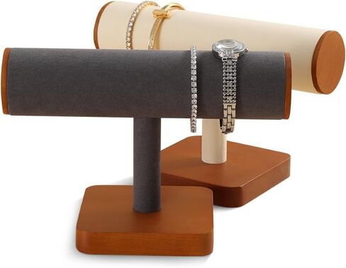 T-Bar Bracelet Display Stand, Wooden Base Jewelry Holder, Space Saving Design for Personal Use and Vendors (Old Lace) in Saudi Arabia