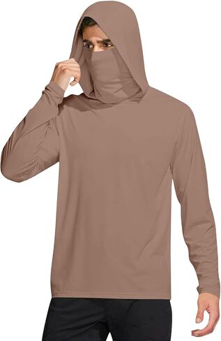 Mens UPF 50+ Sun Protection Shirt with Mask Lightweight Long Sleeve Hooded Cooling Hiking Fishing Performance Shirts in Saudi Arabia