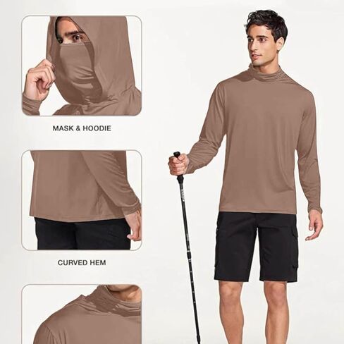 Mens UPF 50+ Sun Protection Shirt with Mask Lightweight Long Sleeve Hooded Cooling Hiking Fishing Performance Shirts in Saudi Arabia