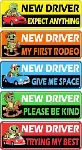 5Pcs Turtle Novice Driver Car Stickers, Beginner Magnet Supplies for Car Student Driver Sign, Lovely New Driver Sticker Supplies Suitable for Keeping a Safe Distance on The Road in Saudi Arabia