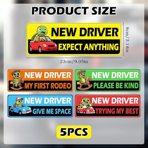 5Pcs Turtle Novice Driver Car Stickers, Beginner Magnet Supplies for Car Student Driver Sign, Lovely New Driver Sticker Supplies Suitable for Keeping a Safe Distance on The Road in Saudi Arabia