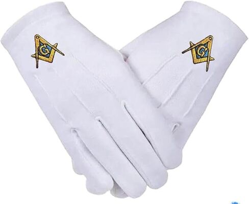 Masonic Square & Compass Embroidered Cotton Gloves - White One Size in Saudi Arabia