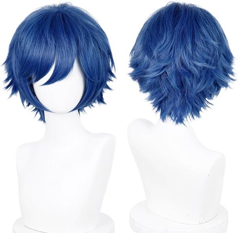 AICOS Dark Blue Cosplay شعر مستعار للرجال الأزرق المستعار أنيمي قصير مع الانفجارات الشديدة للهزلية ، حفلة أزياء عيد الهالوين in Kuwait