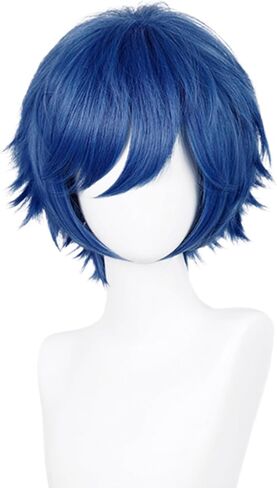 AICOS Dark Blue Cosplay شعر مستعار للرجال الأزرق المستعار أنيمي قصير مع الانفجارات الشديدة للهزلية ، حفلة أزياء عيد الهالوين in Kuwait