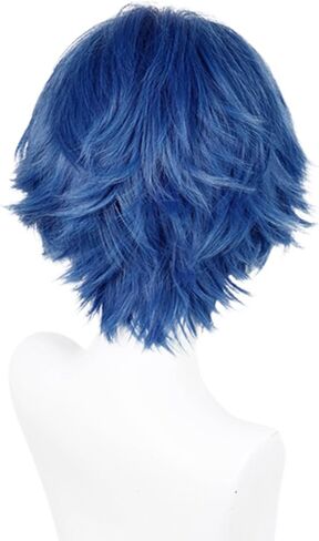 AICOS Dark Blue Cosplay شعر مستعار للرجال الأزرق المستعار أنيمي قصير مع الانفجارات الشديدة للهزلية ، حفلة أزياء عيد الهالوين in Kuwait