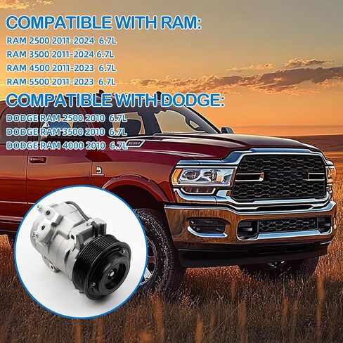 تكييف الهواء A/C ضاغط متوافق مع RAM 2500 3500 4500 5500 6.7L 2011-2024 استبدال 178313 55111-444AB RL111-444AB RL111-44AB R5111-444AB in Saudi Arabia