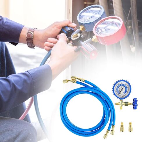 Qwork Recharge Kit مع AC شحن خرطوم ومقياس مشعب - متوافق مع R410A ، R22 ، R134A - 59 "خرطوم ، 800 رطل / بوصة مربعة ، يشمل محولات in Kuwait