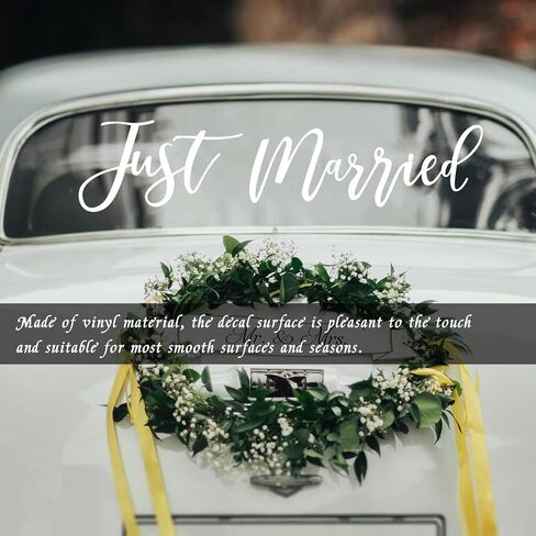 4 PCS Just Married Car Decorations, Bridal Magnets Window Decal Hanging Sign Banner Decor, Removable Just Married Honeymoon Wedding Sticker for Car Window Door Tailgate in Saudi Arabia