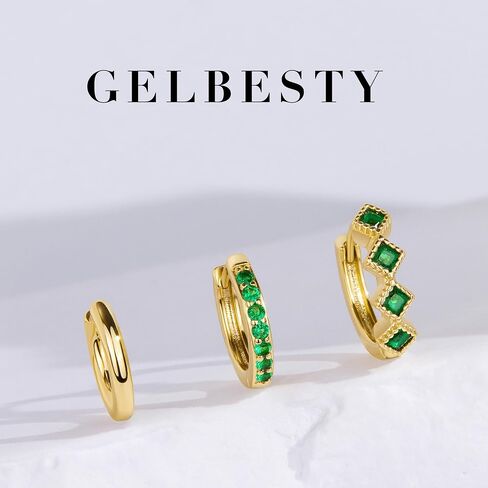 3 Pairs Gold Green Huggie Earrings for Women Stackable, Small Dainty Cartilage Helix Hoops & Hypoallergenic Earring Set, Cute Western Trendy Fashion Jewelry Gifts in Saudi Arabia