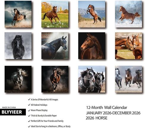 2025 Wall Calendar,Calendar 2025,Horse Cattle Monthly Wall Calendar, 12" x 24" Open,Family Planner Calendar Jul.2024 - Dec.2025,Home & Office Organizer,Hangable,Giftable in Kuwait