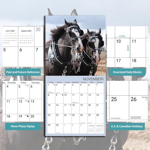 2025 Wall Calendar,Calendar 2025,Horse Cattle Monthly Wall Calendar, 12" x 24" Open,Family Planner Calendar Jul.2024 - Dec.2025,Home & Office Organizer,Hangable,Giftable in Kuwait