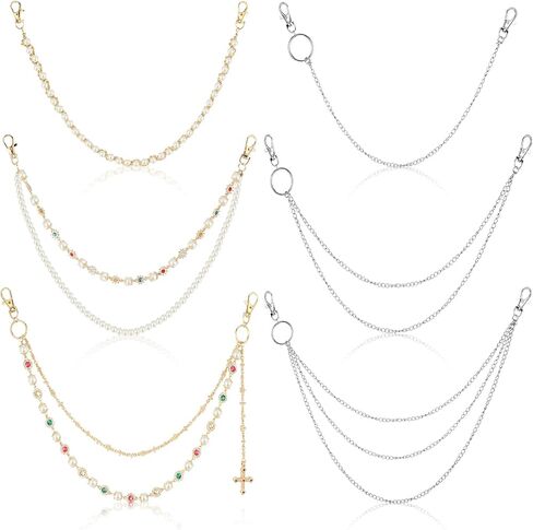 6 PCS Pant Chains سلسلة محفظة للرجال للرجال نساء جمجمة لؤلؤة السلسلة Jean إكسسوارات الأزياء سلسلة المفاتيح المعدنية in Saudi Arabia