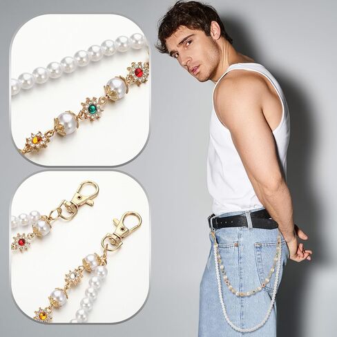 6 PCS Pant Chains سلسلة محفظة للرجال للرجال نساء جمجمة لؤلؤة السلسلة Jean إكسسوارات الأزياء سلسلة المفاتيح المعدنية in Saudi Arabia