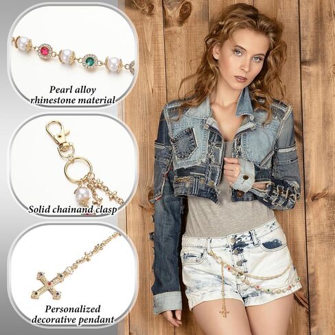 6 PCS Pant Chains سلسلة محفظة للرجال للرجال نساء جمجمة لؤلؤة السلسلة Jean إكسسوارات الأزياء سلسلة المفاتيح المعدنية in Saudi Arabia