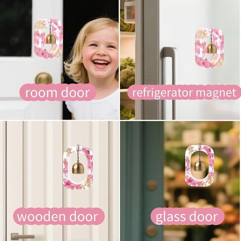 Magnetic Doorbell Chime with Pink Flower & Dopamine Color-Handcrafted Shopkeepers Bell for Door Opening-Unique Entryway Decoration for Home & Business-Thoughtful Housewarming Gift for Women in Saudi Arabia