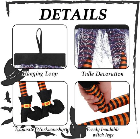 Spooky Halloween Wicked Prop Plush Witch Legs with Shoes, Perfect Hanging Decoration for Front Door, Wreath, Wall, Car, Outdoor Party and Indoor Home Decor in Saudi Arabia