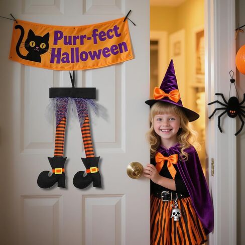 Spooky Halloween Wicked Prop Plush Witch Legs with Shoes, Perfect Hanging Decoration for Front Door, Wreath, Wall, Car, Outdoor Party and Indoor Home Decor in Saudi Arabia