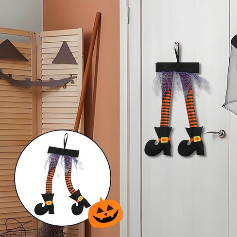 Spooky Halloween Wicked Prop Plush Witch Legs with Shoes, Perfect Hanging Decoration for Front Door, Wreath, Wall, Car, Outdoor Party and Indoor Home Decor in Saudi Arabia