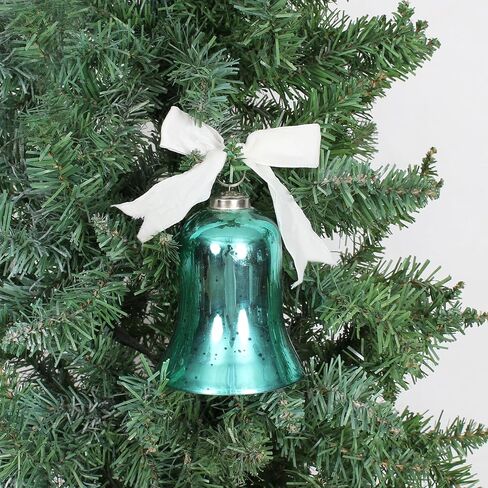 Set of 6 Pieces Christmas Hanging Bells, Ornaments, Holiday Décor, Christmas and Seasonal Gift 4 Inch Height x 3.5 Inch Width Mercury Glass (Blue) in Kuwait
