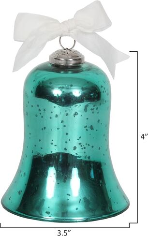 Set of 6 Pieces Christmas Hanging Bells, Ornaments, Holiday Décor, Christmas and Seasonal Gift 4 Inch Height x 3.5 Inch Width Mercury Glass (Blue) in Kuwait