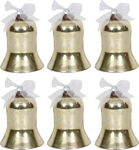 Set of 6 Pieces Christmas Hanging Bells, Ornaments, Holiday Décor, Christmas and Seasonal Gift 4 Inch Height x 3.5 Inch Width Mercury Glass (Blue) in Kuwait