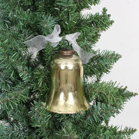 Set of 6 Pieces Christmas Hanging Bells, Ornaments, Holiday Décor, Christmas and Seasonal Gift 4 Inch Height x 3.5 Inch Width Mercury Glass (Blue) in Kuwait