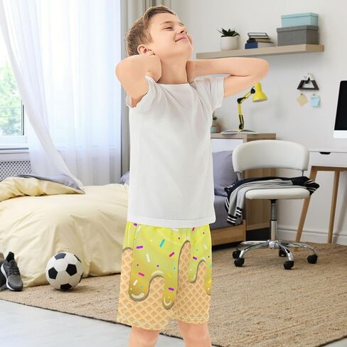Boys Casual Shorts Athletic Gym Shorts with Elastic Waist Pocket Ice Cream Summer Sports Active Kids Clothes 7-15Y in Saudi Arabia