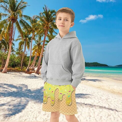 Boys Casual Shorts Athletic Gym Shorts with Elastic Waist Pocket Ice Cream Summer Sports Active Kids Clothes 7-15Y in Saudi Arabia