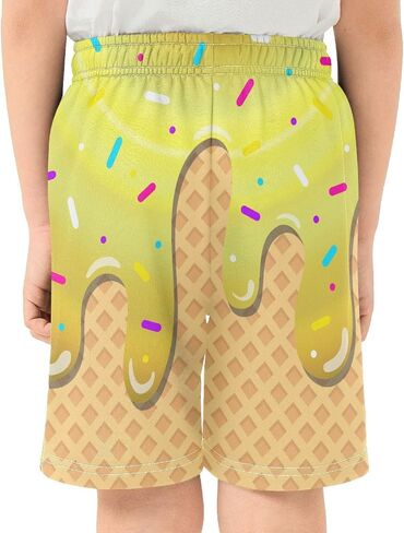 Boys Casual Shorts Athletic Gym Shorts with Elastic Waist Pocket Ice Cream Summer Sports Active Kids Clothes 7-15Y in Saudi Arabia
