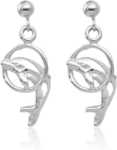 14K Solid White Gold Sea Dolphin Ocean Fish Beach Nautical Drop Dangle Earrings in Saudi Arabia