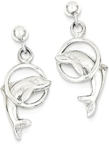 14K Solid White Gold Sea Dolphin Ocean Fish Beach Nautical Drop Dangle Earrings in Saudi Arabia