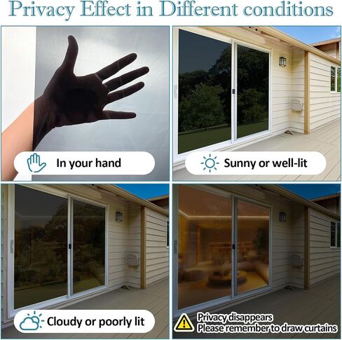 FuFin One Way Window Privacy Film with Installation Tools, 10% VLT Window Tint for Home, Reflective Mirror Glass Windows Coverings Sun Heat UV Blocking, PET Material, 17.5Inch×78.7Inch in Kuwait