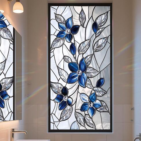 Stained Glass Window Privacy Film Static Cling - Rainbow Glass Decorative Sun Blocking Window Covering, Non-Adhesive Removable Stickers for Home & Office, 17.5" x 39.3" in Saudi Arabia