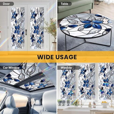 Stained Glass Window Privacy Film Static Cling - Rainbow Glass Decorative Sun Blocking Window Covering, Non-Adhesive Removable Stickers for Home & Office, 17.5" x 39.3" in Saudi Arabia