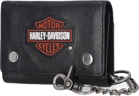 Harley-Davidson Men's Bar & Shield Patch Tri-Fold Chain Weather Wallet-Black in Kuwait
