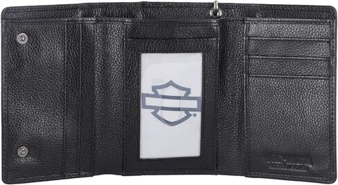 Harley-Davidson Men's Bar & Shield Patch Tri-Fold Chain Weather Wallet-Black in Kuwait