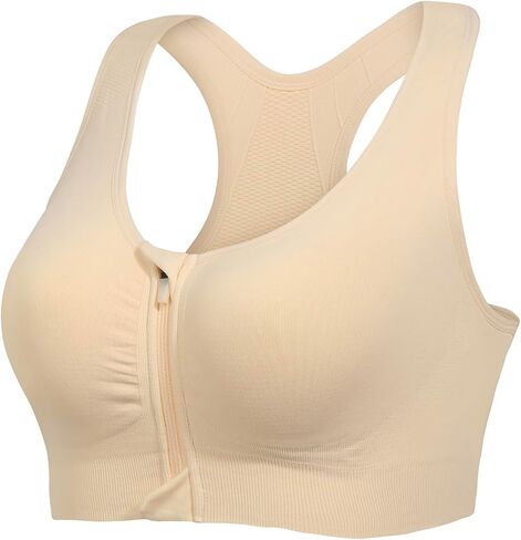 Lemef Front Zipper Sports Bras for Women Wirefree Post Surgery Bra Front Closure Racerback Compression Mastectomy Bras in Saudi Arabia