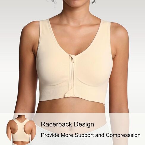 Lemef Front Zipper Sports Bras for Women Wirefree Post Surgery Bra Front Closure Racerback Compression Mastectomy Bras in Saudi Arabia