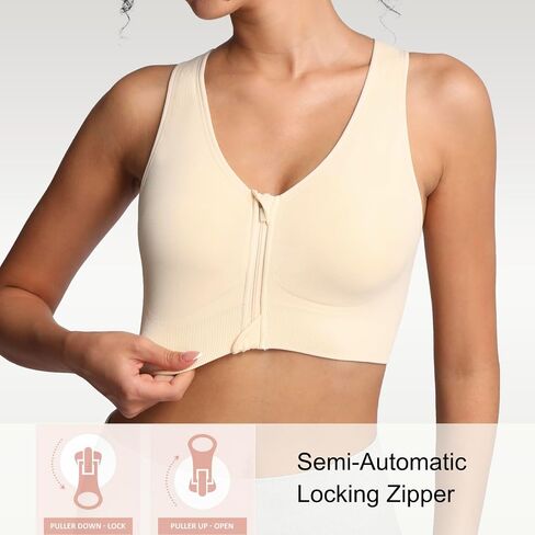 Lemef Front Zipper Sports Bras for Women Wirefree Post Surgery Bra Front Closure Racerback Compression Mastectomy Bras in Saudi Arabia