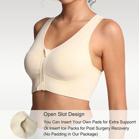Lemef Front Zipper Sports Bras for Women Wirefree Post Surgery Bra Front Closure Racerback Compression Mastectomy Bras in Saudi Arabia