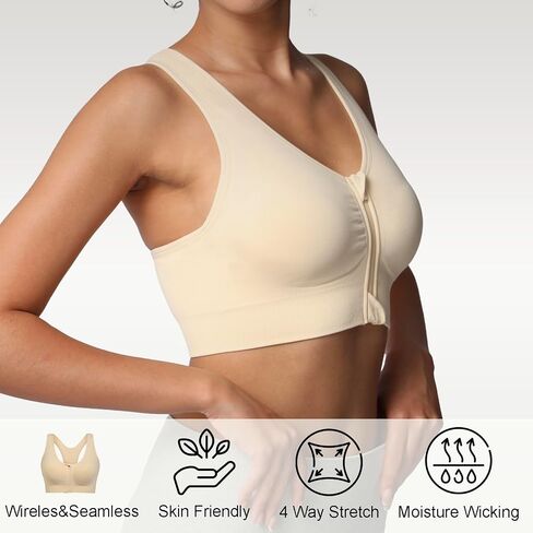 Lemef Front Zipper Sports Bras for Women Wirefree Post Surgery Bra Front Closure Racerback Compression Mastectomy Bras in Saudi Arabia