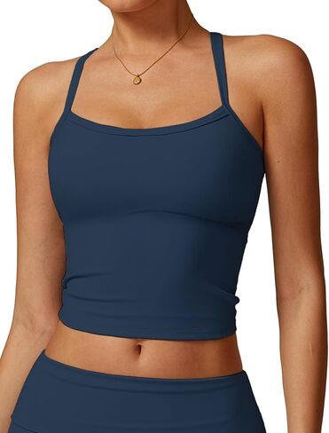 Womens Sports Bra Cross Back Tank Tops Colorblock Longline Workout Yoga Bra Padded Casual Tops with Built in Bras in Kuwait