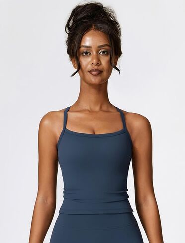 Womens Sports Bra Cross Back Tank Tops Colorblock Longline Workout Yoga Bra Padded Casual Tops with Built in Bras in Kuwait