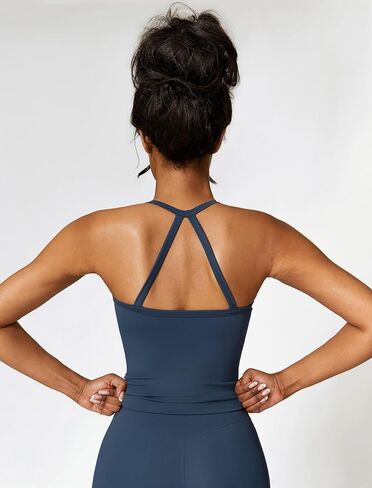 Womens Sports Bra Cross Back Tank Tops Colorblock Longline Workout Yoga Bra Padded Casual Tops with Built in Bras in Kuwait
