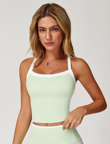 Womens Sports Bra Cross Back Tank Tops Colorblock Longline Workout Yoga Bra Padded Casual Tops with Built in Bras in Kuwait