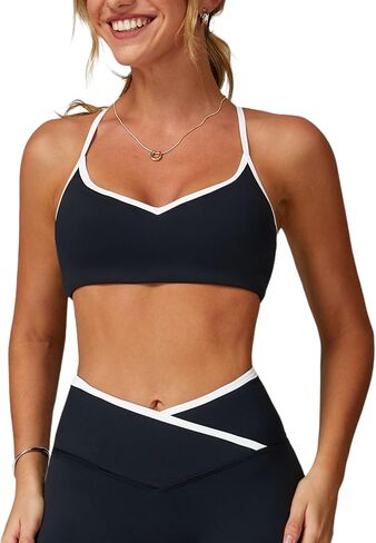 ABOCIW Women's Color Block Sports Bras Adjustable Spaghetti Straps Workout Gym Bra Wireless Yoga Crop Tops in Saudi Arabia