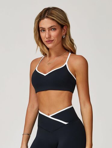 ABOCIW Women's Color Block Sports Bras Adjustable Spaghetti Straps Workout Gym Bra Wireless Yoga Crop Tops in Saudi Arabia
