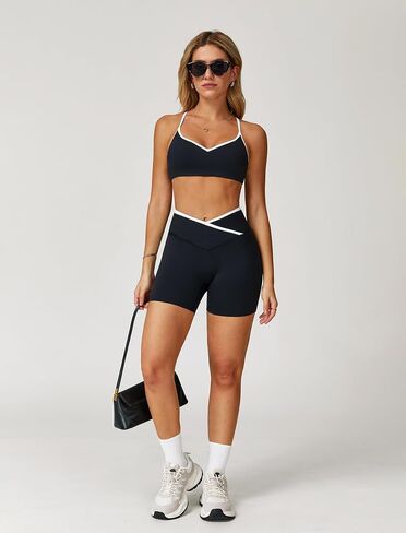 ABOCIW Women's Color Block Sports Bras Adjustable Spaghetti Straps Workout Gym Bra Wireless Yoga Crop Tops in Saudi Arabia