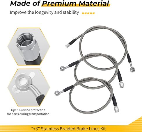 M MATI "+3" Stainless Braided Brake Lines Kit for Kawasaki KFX400 2003-2004 for Suzuki QuadSport Z 400 LT-Z400 2003-2008 for Arctic Cat DV-X 400 2004 43095-S007 59480-07G11 59240-07G11 3406-044 in Saudi Arabia