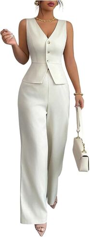 SOLY HUX Women's 2 Piece Business Casual Outfits Button Up V Neck Suit Vest and Pants Set in Saudi Arabia